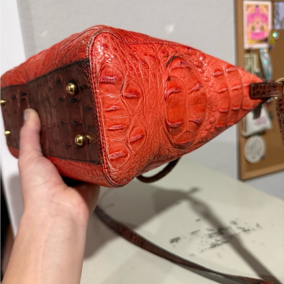 Brahmin Mini Arno satchel in orange croc-embossed leather - Picture 9 of 14